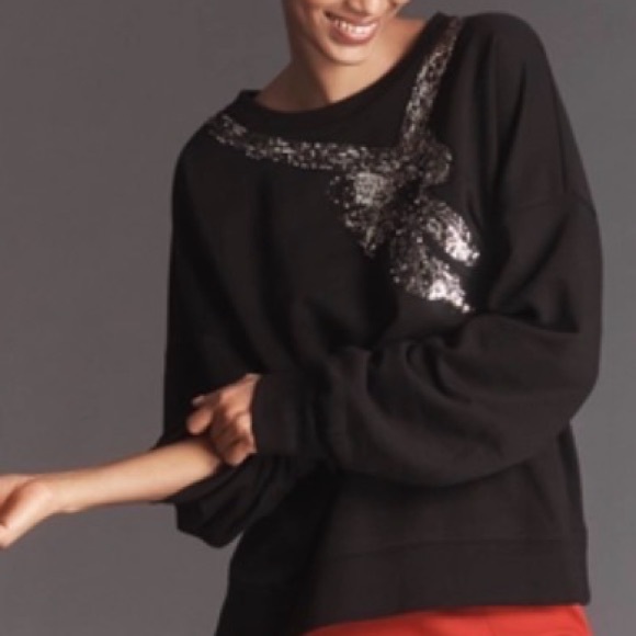 Maeve Black Sweatshirt with Silver Sequin Bow - Picture 5 of 5